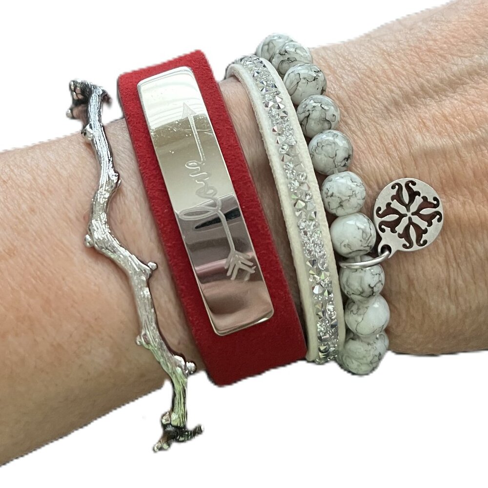 MINI ZIPPY INCLUDED Rustic Cuff Set of Four Bracelets Love Leather Metal Beads